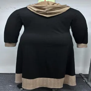 Plus size women autumn winter colorblock hooded long sleeve casual long dress outfit