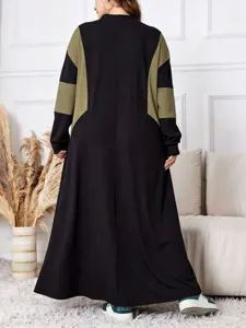 Grande taille robe longue manches longues colorblock femme automne hiver decontractee