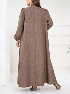Plus size autumn long sleeve mock neck loose maxi dress casual daily wear chic long outfit
