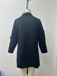 Black fringe cardigan long sleeve casual jacket for women retro fashion autumn outerwear style