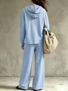 Fall loose hooded sweatshirt and wide-leg pants lounge set for women comfortable casual tracksuit