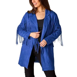 Women fringe suede cardigan coat long sleeve retro casual outerwear fashion daily