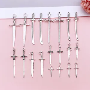 Vintage Ancient Silver Zinc Alloy Sword Charm Pendant Dagger Cross Skull DIY Accessories For Necklace Bracelet Jewelry Making