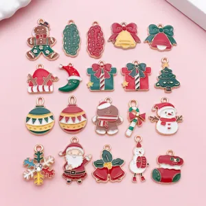 Pendentifs de Noël en Alliage Émaillé Père Noël Bonhomme de Neige Petit Papa Noël Cloche Boîte Cadeau Pendentifs DIY pour Bracelets Colliers