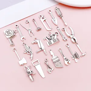 Vintage silver hardware tool charms alloy pendants DIY jewelry making accessories parts set