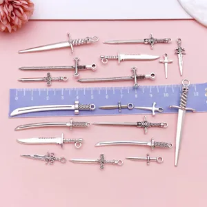 Antique silver alloy sword pendant DIY jewelry accessories necklace bracelet charms.