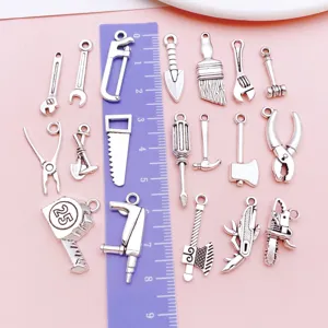 Vintage silver alloy miniature tool charms pendant DIY keychain bracelet jewelry making accessories