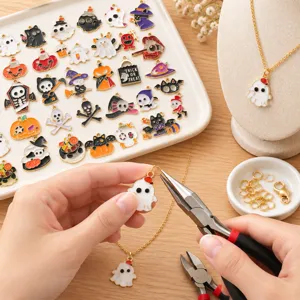 Halloween alloy oil-drip ghost pumpkin skull charm DIY necklace bracelet pendant detail view