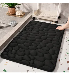 Black pebble memory foam bath mat non-slip absorbent floor rug for home bathroom bedroom use