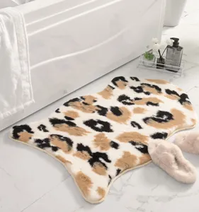 Fluffy leopard print rug soft faux rabbit fur plush floor mat for bedroom living room home decor
