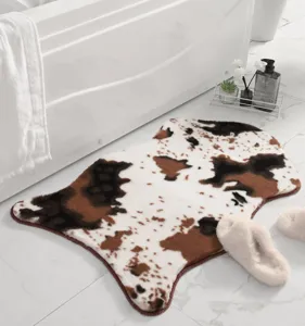 Faux rabbit fur cowhide print rug bedside floor mat living room home decor fluffy carpet