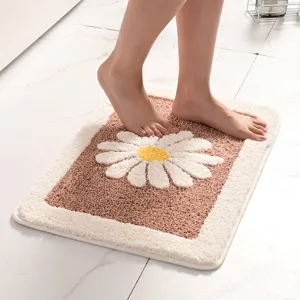 Fluffy daisy bath mat non-slip shower rug cute floral entrance floor mat for bathroom home