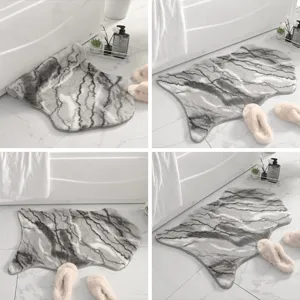 Grey marble pattern faux rabbit fur rug, soft fluffy floor mat for bedroom, living room, bathroom use.