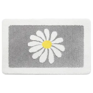 Fluffy daisy floor mat, absorbent non-slip plush rug for bedroom, kitchen and doorway use.
