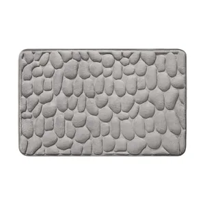 Grey memory foam bath mat with pebble embossed design anti-slip floor rug for bathroom and bedroom
