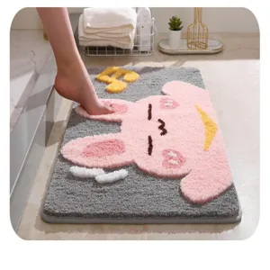 Cute cartoon pink rabbit bath mat absorbent non-slip floor carpet for bathroom home decor
