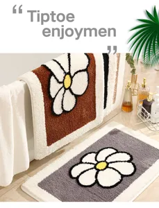 Tufted floral bath mat set, soft non-slip floor rug for bathroom, bedroom, and entryway decor.