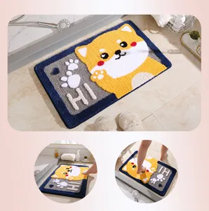 Cute cartoon dog bath mat, super absorbent fluffy floor rug for bathroom, kitchen and doorway.