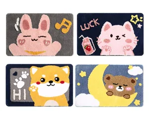 Cute cartoon non-slip doormat for home, absorbent soft plush floor rug for bathroom.