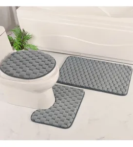 Juego de alfombrillas de baño de franela gris 3 piezas antideslizantes absorbentes
