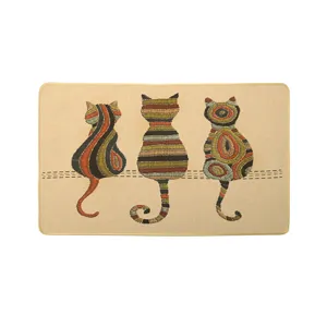 Non-slip absorbent entrance door mat with cute embroidered cats design for home hallway and bathroom floor.