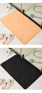 Thickened coral velvet floor mat detail showing textured surface in orange and black options.