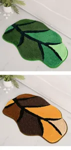 Fluffy leaf-shaped bathroom mat non-slip absorbent floor rug for home entryway and toilet use.