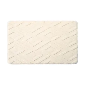 Cremefarbene Plüsch-Badematte mit Rautenmuster, saugfähige, rutschfeste Matte für Schlafzimmer.