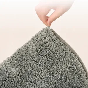 Grey shaggy door mat bathroom non-slip floor carpet plush absorbent home utility rug.