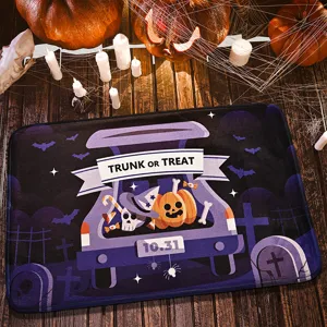 Halloween Pumpkin Floor Mat Non Slip Flannel Door Mat Spooky Ghost Tombstone Rug For Hallway Entrance Home Decor