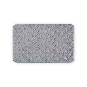 Grey faux rabbit fur bath mat, soft plush absorbent non-slip floor mat for home bathroom.