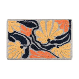 Non-slip absorbent bath mat with modern abstract botanical pattern for home living room bedroom.