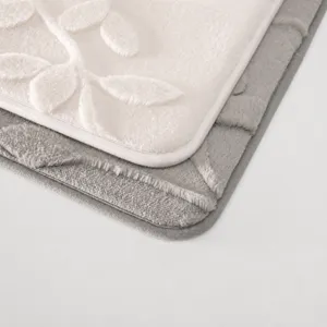 Faux rabbit fur leaf plush entry door mat with thickened memory foam and anti-slip backing.