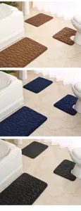 3 Piece Bathroom Mat Set Non-Slip Pebble Flannel Bath Rugs Water Absorbent Toilet Floor