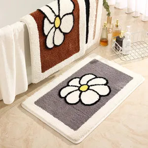 Modern Minimalist Daisy Floral Non-Slip Door Mat Absorbent Polyester Floor Mat For Bedroom Bathroom Kitchen Home Decor