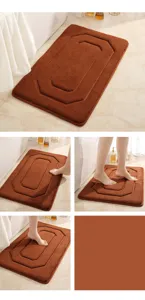 Detailed close-up of brown plush bath mat showing soft fluffy texture and non-slip backing.