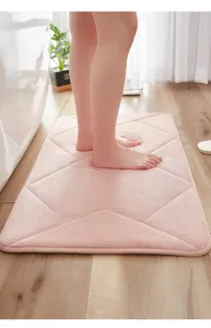 Absorbent memory foam bath mat for bathroom and kitchen, soft anti-slip pink floor rug.