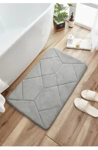Grey memory foam bath mat, soft absorbent non-slip floor carpet for bathroom and kitchen.