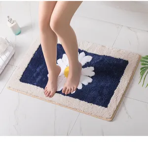 Fluffy bathroom floor mat with cute daisy flower pattern soft absorbent anti-slip rug for home