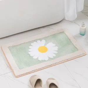 Cute Daisy Floral Bathroom Mat Soft Absorbent Non-Slip Cartoon Carpet Rug For Living Room Bedroom Home Decor