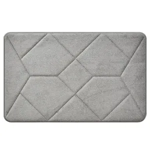 Grey memory foam bath mat, soft plush anti-slip floor rug for bathroom and kitchen.