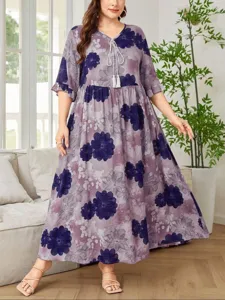 Vestido largo de talla grande para mujer, vestido maxi holgado con estampado floral.