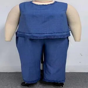 Summer plus size blue sleeveless top and wide leg pants two piece set casual loose outfit