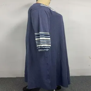 Casual plus size long sleeve maxi dress with contrast striped cuffs for women autumn daily wear.