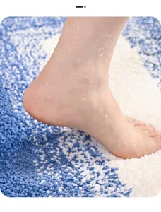 Blue gradient fluffy bath mat non-slip absorbent floor rug for bathroom and home entrance.