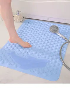 Kids bathroom non-slip shower mat, whale anti-fall suction cup mat for home floor safety use.