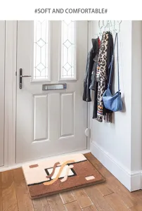 Detailed view of the soft flannel anti-slip entryway mat in a home scene, highly absorbent.