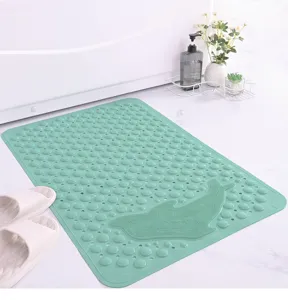Dolphin shower anti-slip bath mat with suction cups for safety, soft massage surface.