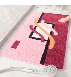 Flocked bath mat soft absorbent anti-slip floor carpet for bathroom toilet door use home decor