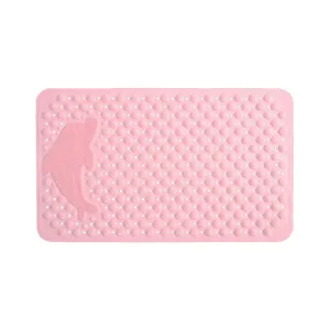 Pink dolphin bath mat with suction cups, non-slip shower mat for bathroom and kids safety.
